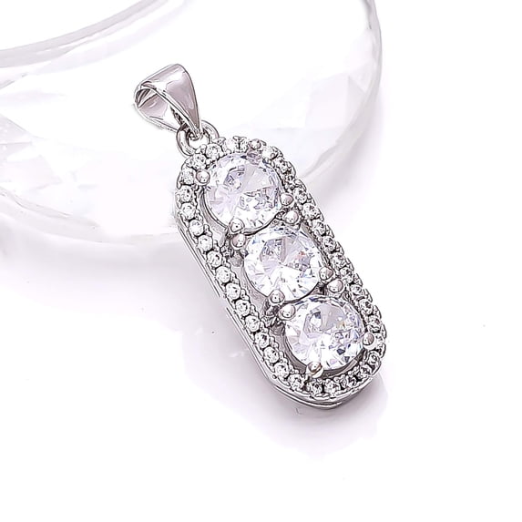 White Topaz, Cubic Zirconia 925 Silver Platinum Plated Pendant 1.10" P7933, Topaz Pendant, Gift For Her, Round Pendant, White Pendant