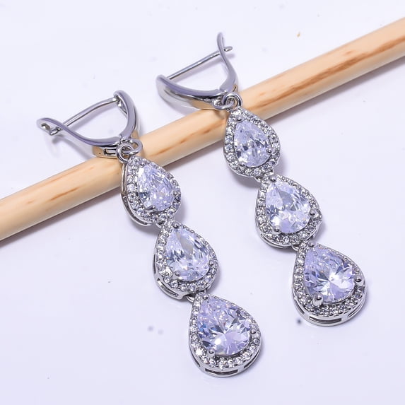 White Topaz & Cubic Zirconia Gemstone 925 Sterling Silver Earring 2.11" E14 , New Year Gift, New Year Sale, Valentin's Day Gift