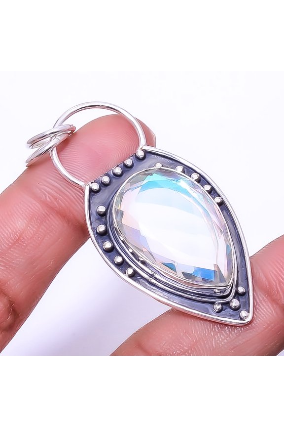 White Topaz Designer Handmade 925 Sterling Silver Pendant 2.34" P_9388_165_51