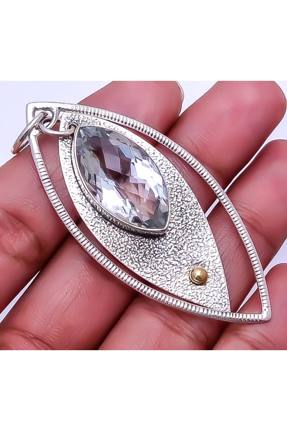 White Topaz Designer Handmade 925 Sterling Silver Pendant 2.73" P_9334_123_2