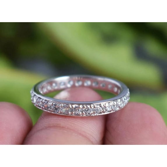 White Topaz Full Eternity Wedding Engagement Ring 925 Sterling Silver Gemstone Jewelry For Women Gift
