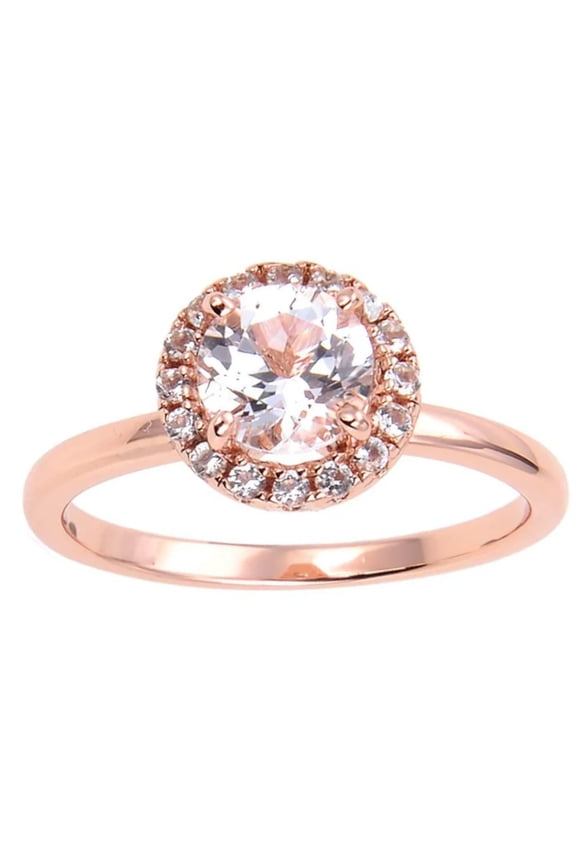 White Topaz Halo Engagement Ring in Rose Gold