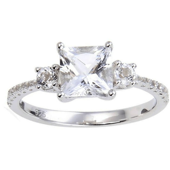 White Topaz Three Stone Engagement Ring