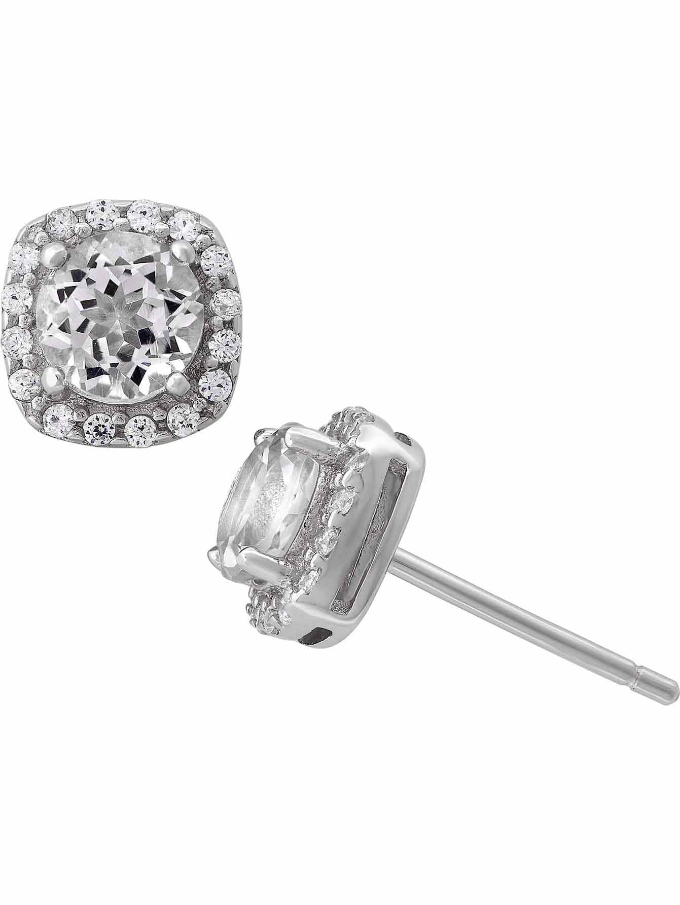 White Topaz and White CZ Sterling Silver Round Halo 5mm Stud Earrings