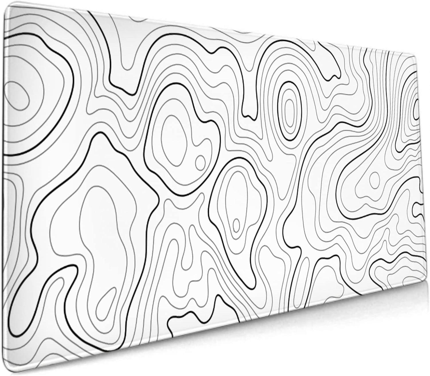 White Topographic Contour Gaming Mouse Pad 35.4 X 15.7 Inch XXL Geographic Map Lines Full Des Mousepad Extended Large Non-Slip Rubber Base Keyboard Mat with Stitched Edges for Home Office