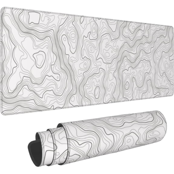 White Topographic Contour Map Topography Geography Geographical Terrain Path Gaming Mouse Pad 31.5 X 11.8 Inch XL Extended Keyboard Non-Slip Rubber Base with Stitched Edges for Home Office