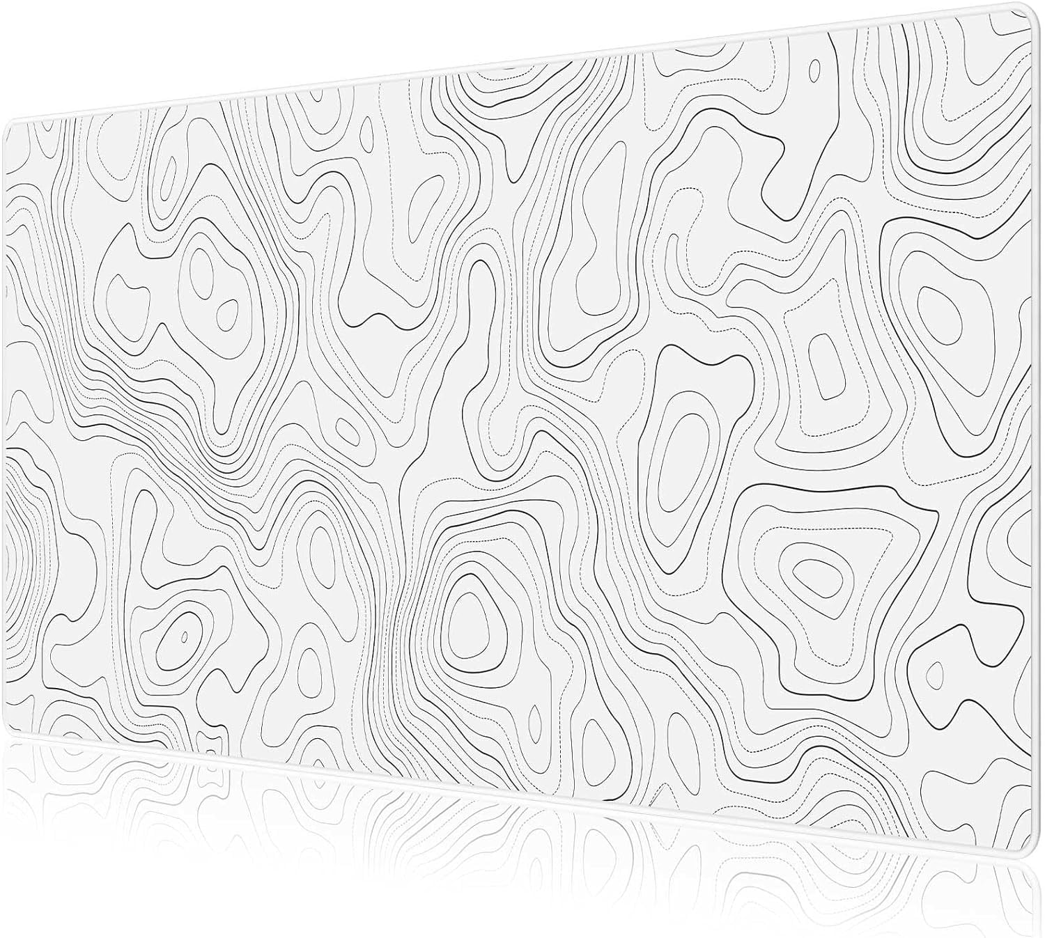 White Topographic Large Gaming Mouse Pad, XXL Mousepad, Big Mouse Mat Desk Pad for Keyboard and Mouse, Gaming Computer Laptop PC Desk Office Accessories