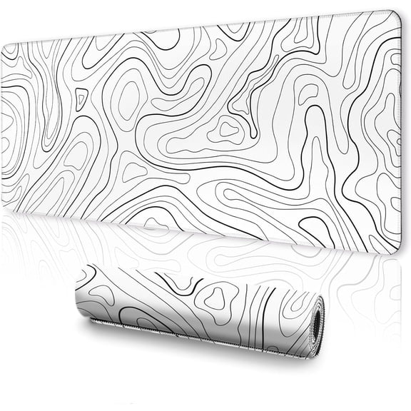 White Topographic Mouse Pad XXL - Extended Gaming Mousepad, Large Non-Slip Desk Mat for Keyboard and Mouse