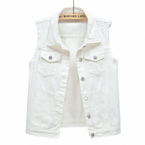 White Tops for Women Casual, Cotton Sleeveless Women's Camisole Tops, Multi Color Denim Vest Female Short Spand Summer Slim Thin Burlap Sleeveless Shoulders Broken Holes Vest Jacket