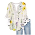 thumbnail image 1 of White Tops for Women Floral Print V Neck Blouses for Women 3/4 Ruffle Sleeve Shirts Casual Summer Tops, 1 of 5