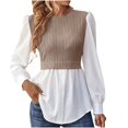 thumbnail image 1 of White Tops for Women Womens Tunic Tops Fashion Sleeve Round Neck Casual Stitching Tops Blouse, 1 of 6
