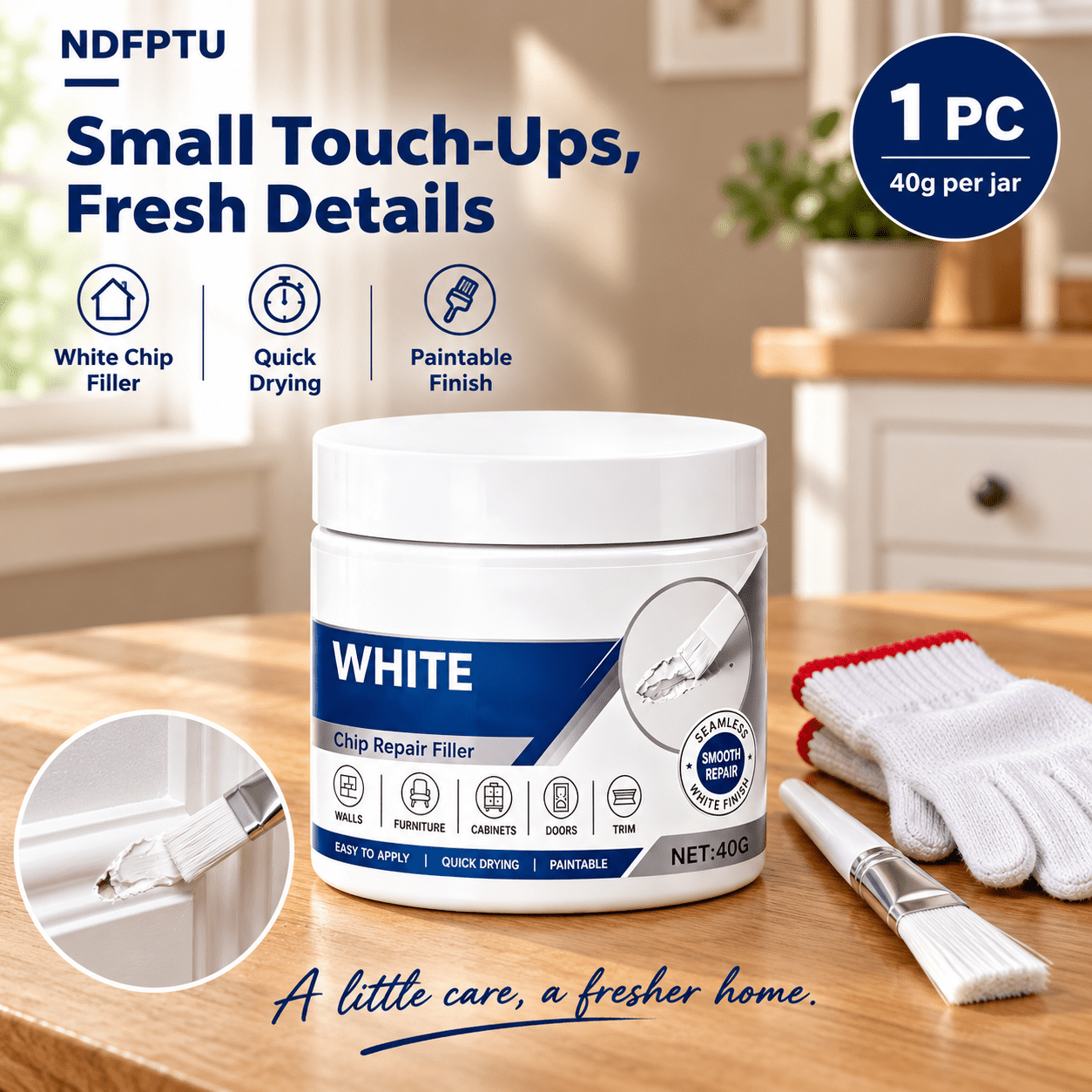 Chip Reper White Touch Up Paste, Chip Repair Filler for Furniture, Cabinets, Doors ...