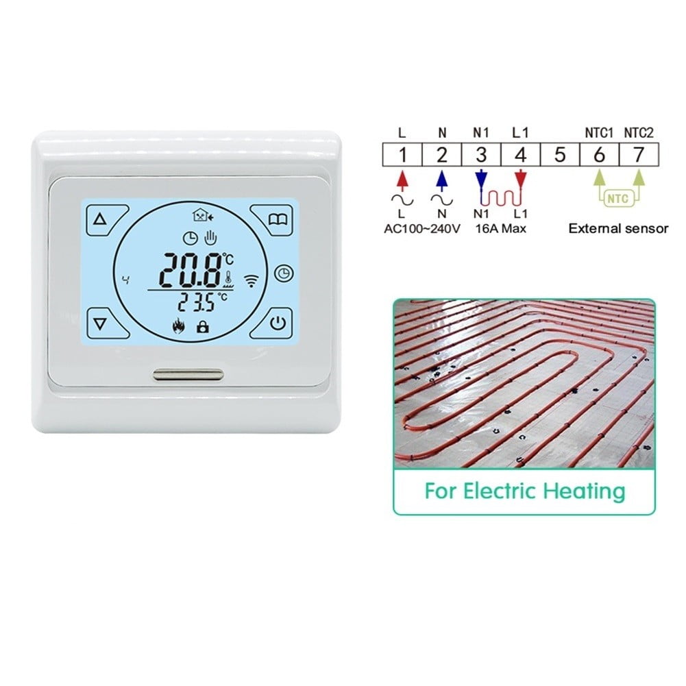 White Touchscreen Programmable Thermostat for Underfloor Heating With ...