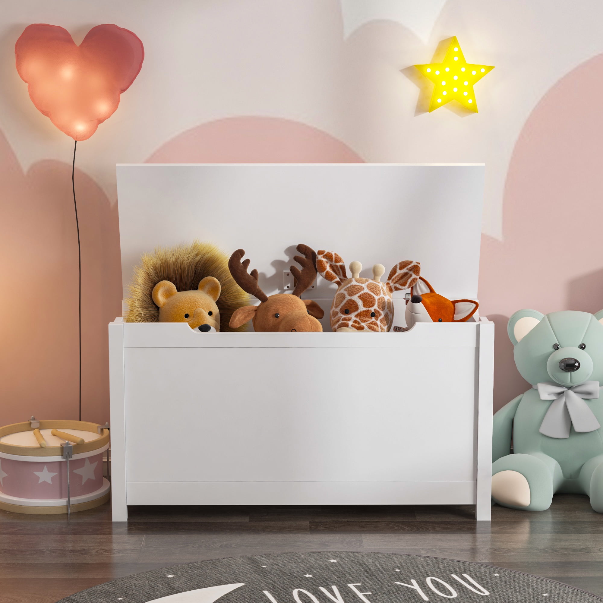 White Toy Chest for Boys Girls, Seizeen Wooden Storage Bench Seat with
