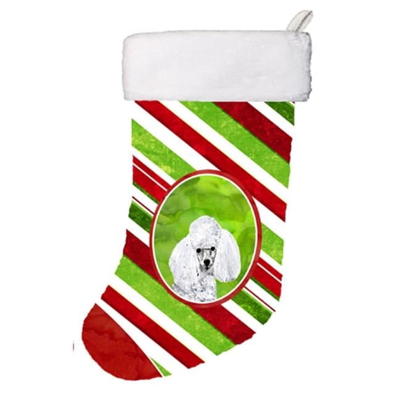 White Toy Poodle Candy Cane Christmas Christmas Stocking- 11 x 8 In.