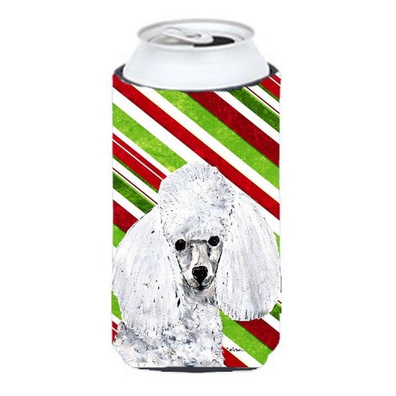 White Toy Poodle Candy Cane Christmas Tall Boy Hugger