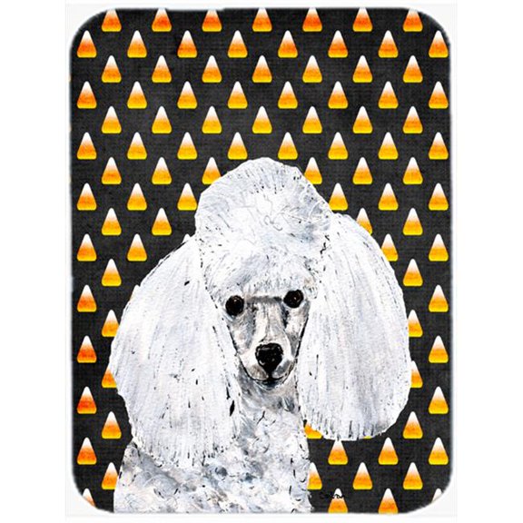 White Toy Poodle Candy Corn Halloween Mouse Pad, Hot Pad Or Trivet, 7.75 x 9.25 In.