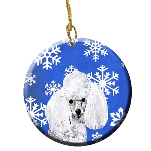 White Toy Poodle Winter Snowflakes Ceramic Ornament