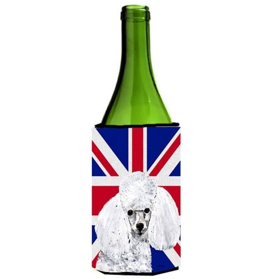 White Toy Poodle With English Union Jack British Flag Wine bottle sleeve Hugger - 24 Oz.