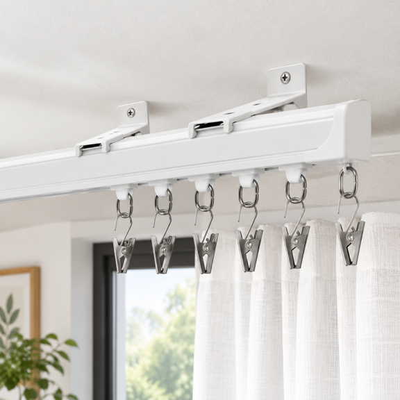 White Track 18 FT Heavy Duty Aluminum Sliding Curtain Track Ceiling Wall Mount Room Divider System
