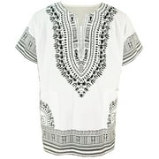 White Traditional African Print Dashiki Shirt - Small