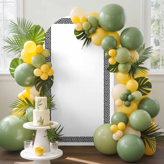 White Traditional Arch Backdrop Cover, 5FT, Greek Key Meander Border Square Geometric Spandex Arch Covers Double-Sided Backdrop for Wedding Birthday Party Photo Background Decoration