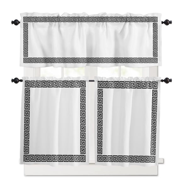 White Traditional Kitchen Curtains Valances and Tiers Set of 3, 36 Inch Length Tier Curtains and Valance Rod Pocket Valance Curtains Set for Kitchen Bathroom Small Windows