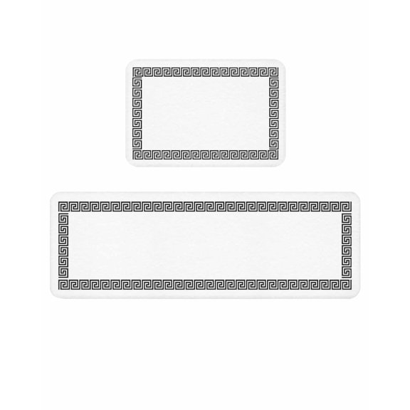 White Traditional Kitchen Mats for Floor 2 Piece, Greek Key Meander Border Square Geometric Absorbent Non-Slip Kitchen Rugs Comfort Standing Mat for Laundry, Hallways 15.7"x23.6"+15.7"x47.2"