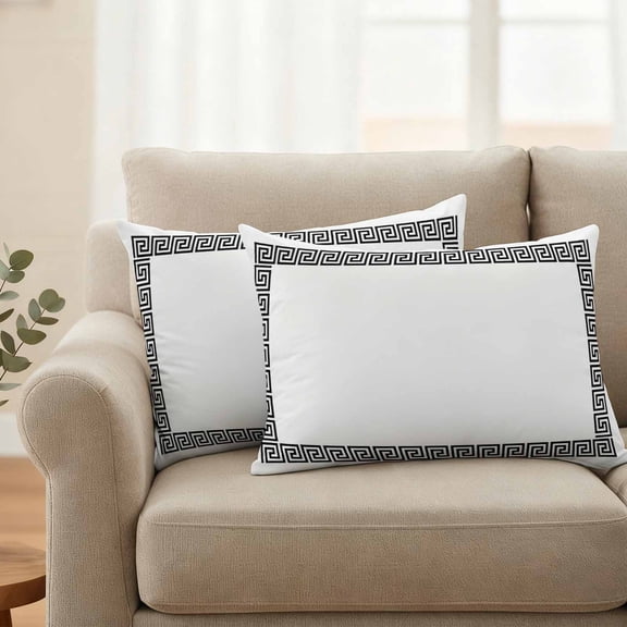 White Traditional Outdoor Pillow Covers 20"x12" Set of 2 Waterproof Throw Pillow Covers for Living Room Sofa Patio Garden Greek Key Meander Border Square Geometric Faux Linen Cushion Case