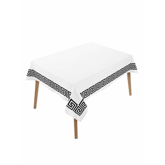 White Traditional Table Cloth 60x102 Inch Rectangle, Greek Key Meander Border Square Geometric Waterproof Tablecloth Washable Table Cover for Party Picnic Dinner Decor