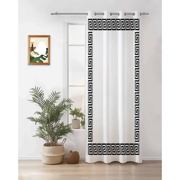 White Traditional Thermal Insulated Blackout Curtains for Bedroom 54 Length Greek Key Meander Border Square Geometric Room Darkening Curtain 1 Panel Grommet Window Curtain Drape for Living Room
