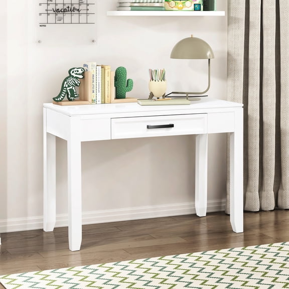 White Transitional Rectangular Writing Desk | Used for Writing in Different Rooms | Made of Wood and Engineered Wood | Solves Storage Dilemma with Single Drawer