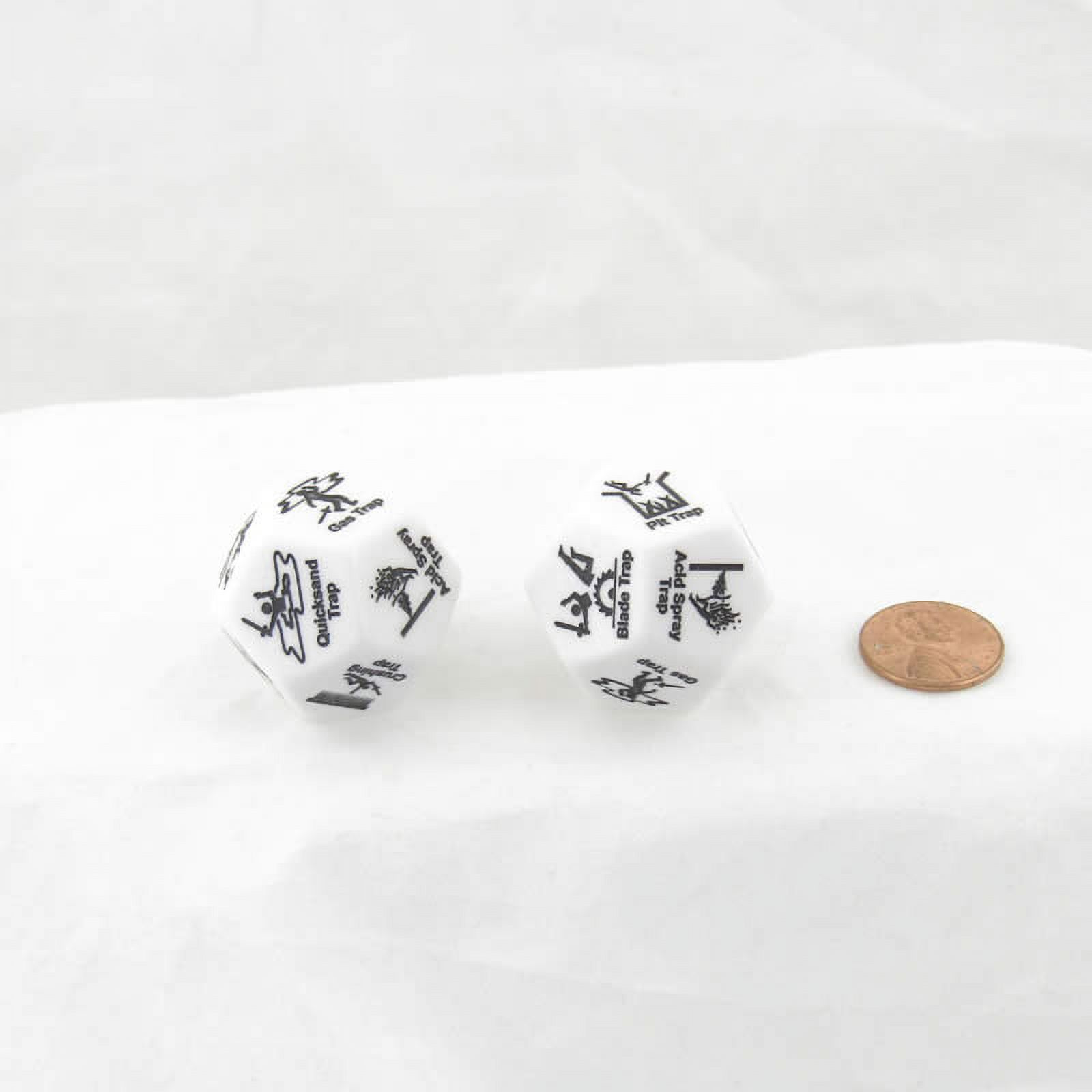 White Trap Dice with Black Traps 28mm (1.1 inch) D12 Set of 2 Wondertrail