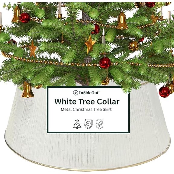 White Tree Collar, Holiday Tree Skirt Alternative, Christmas Decorations for Tree, Metal Christmas Tree Skirt, Xmas Tree Collar, Premium White & Gold Finish