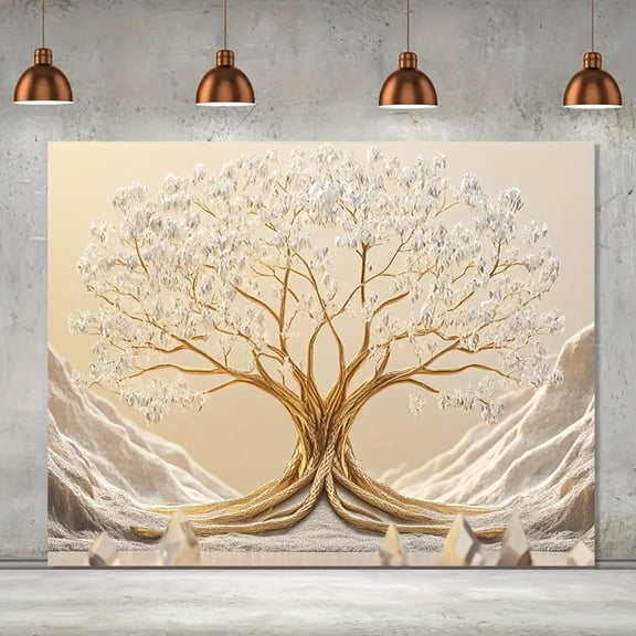 White Tree of Life Backdrop White Floral Fantasy Photography Background Luxurious Golden Branch Mountain Family Gathering Party Decorations Banner Supplies Photo Booth Props