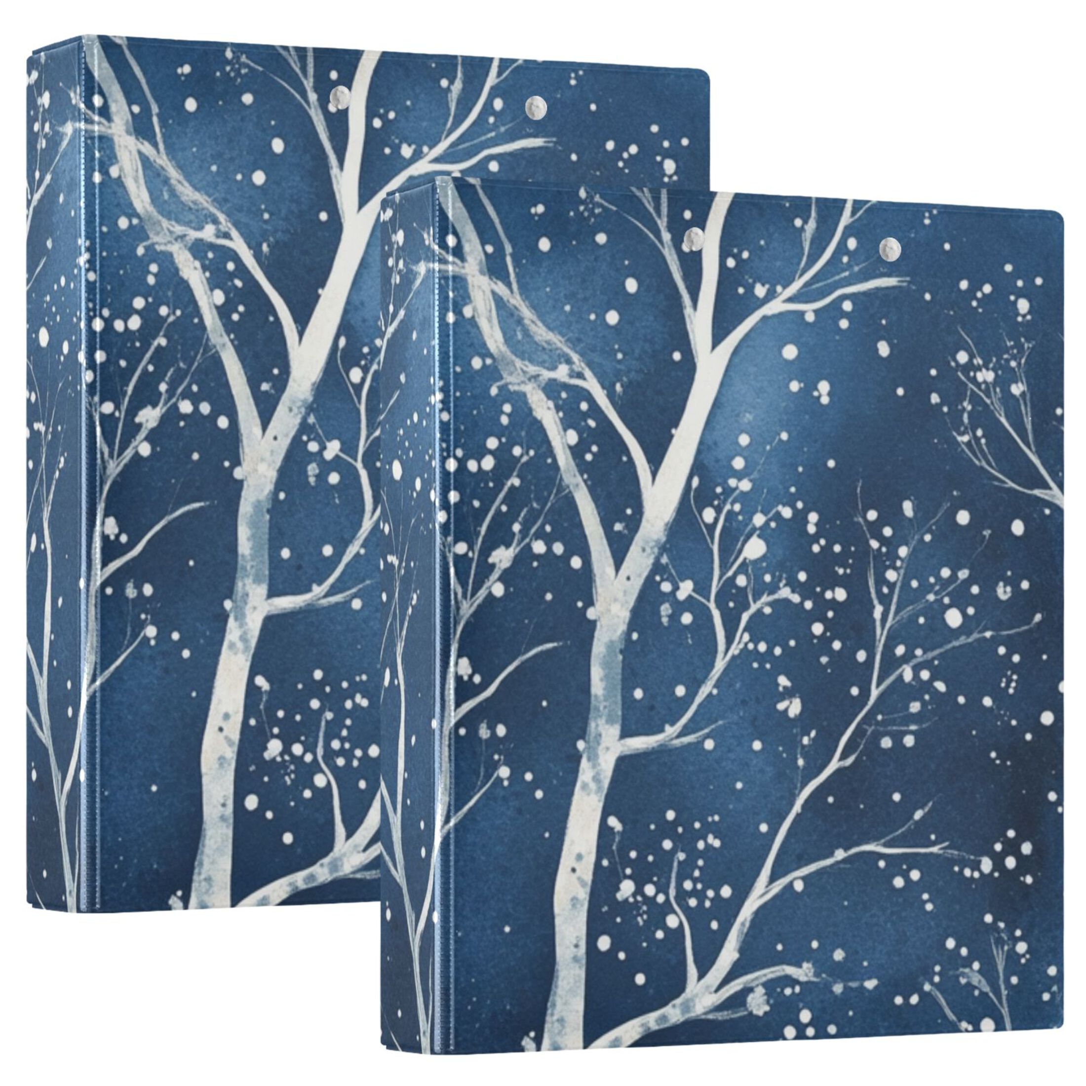 White Trees Winter 3 Ring Binders 1.5 inch Hardcover File Folders with Interior Pockets A4 Size Organizer for School Office Hospital