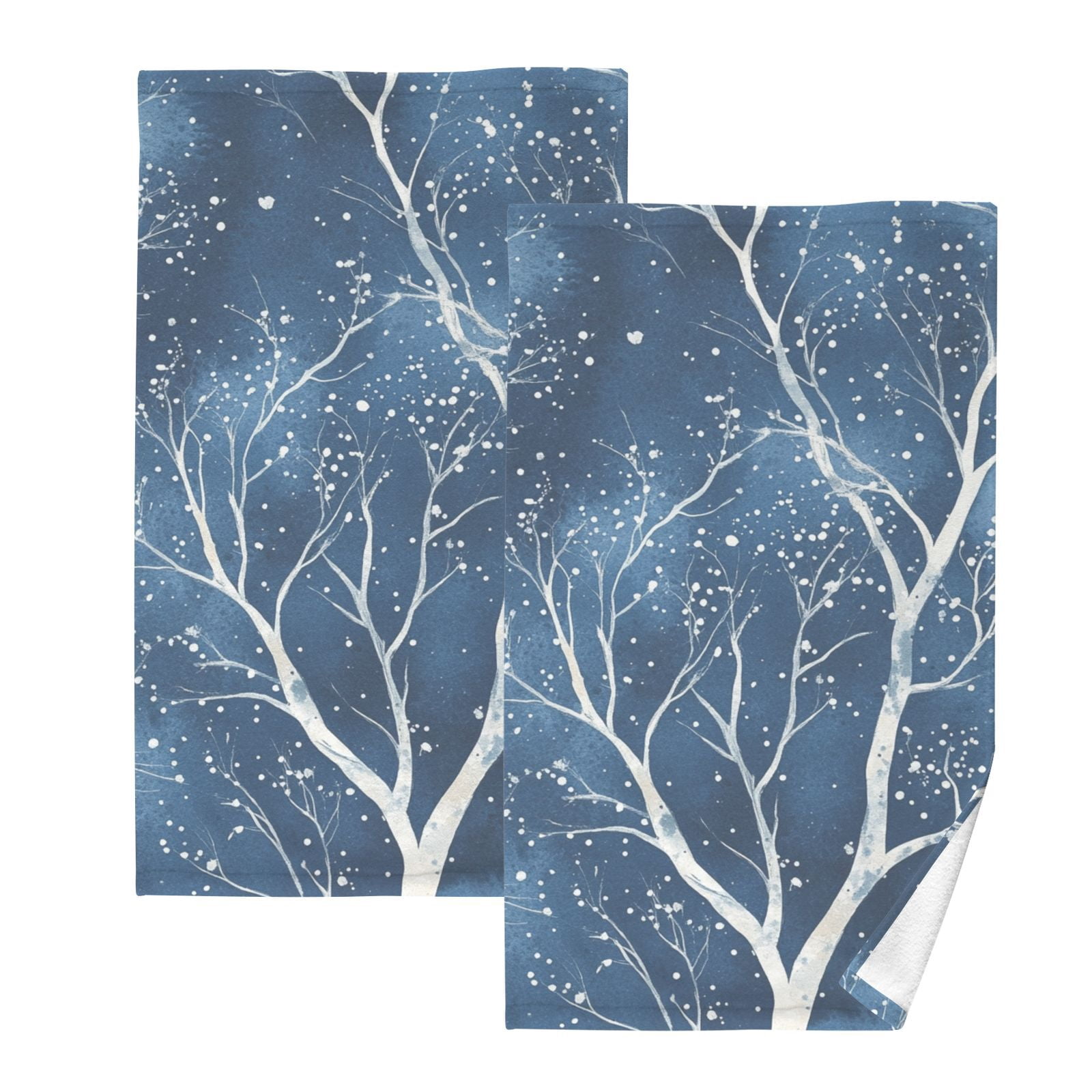 White Trees Winter Hand Towels Cotton Bath Towels Large Face Towels Absorbent for Bathroom 2 Packs