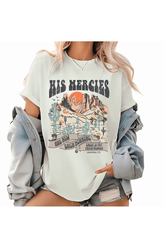 White Trendy Desert Landscape Faith Quote Graphic Tees Print Tshirt Womans S-5XL Shirts Fashion Tops