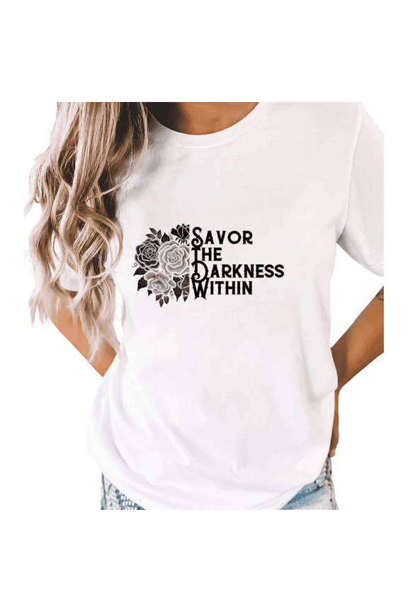 White Trendy Gothic Academia Dark Rose T-Shirt Graphic Tees Shirts Dark Romance Streetwear Modern S-5XL Mystical Tops