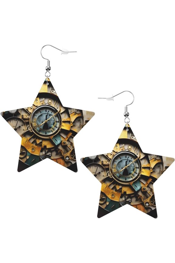 White Trendy Leather Star Earrings for Women  Clock Art Print Party Favors & Decorations, Fashionable Gift[c451]