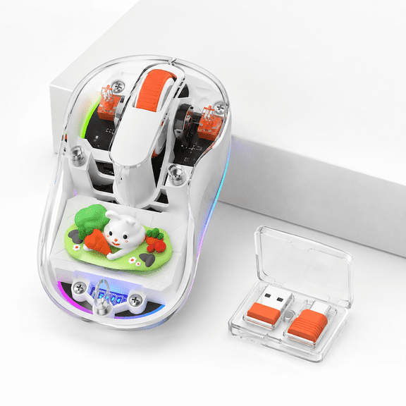 White Tri-Mode Wireless Computer Mouse with Swappable Magnetic Figurines
