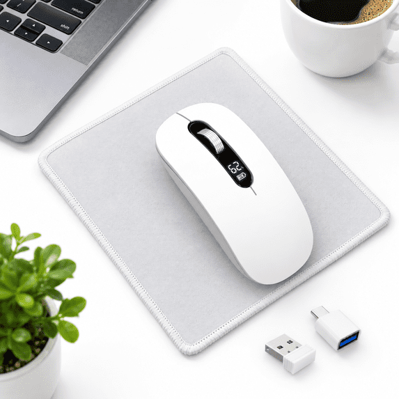 Wirel Computer White Tri-Mode Wireless USB-C Compatible Computer Mouse with Stitched ...