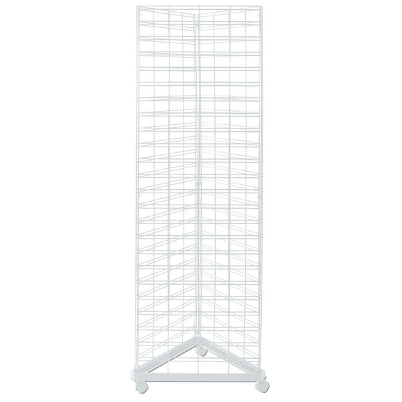 SSWBasics White Triangle Slat Grid Tower with Base & Casters Grid Wall Retail Display Stand