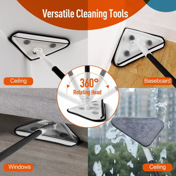 White Triangle Wall Cleaning Mop with Long Adjustable Handle Disposable Pads for Walls Baseboards Ceilings
