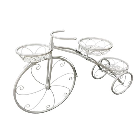 White Tricycle Bicycle Plant Stand Flower Pot Cart Holder Planter Rack Display
