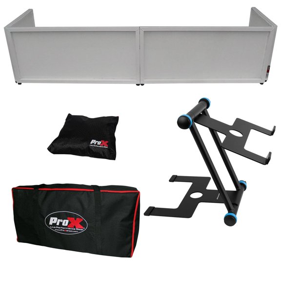 White Trim 6ft Table Top DJ Facade and Scrim with Professional Laptop Stand Package