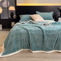 White-Trim Soft Flannel Blanket - Exquisite Carved Floral Design Multi-Functional Coverlet, Cozy Warm Blanket for Beds, Sofas & Travel, Ideal for Home Use & Relaxation Time, 40*59in, Blue