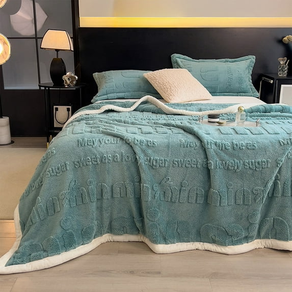 White-Trim Soft Flannel Blanket - Exquisite Carved Floral Design Multi-Functional Coverlet, Cozy Warm Blanket for Beds, Sofas & Travel, Ideal for Home Use & Relaxation Time, 40*59in, Blue