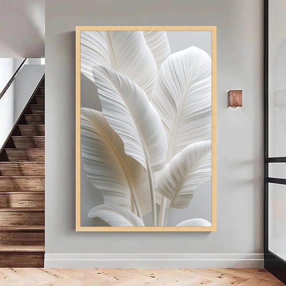 White Tropical Leaf, Minimalist Botanical Wall Art, Large, Oversized Poster, Poster Only