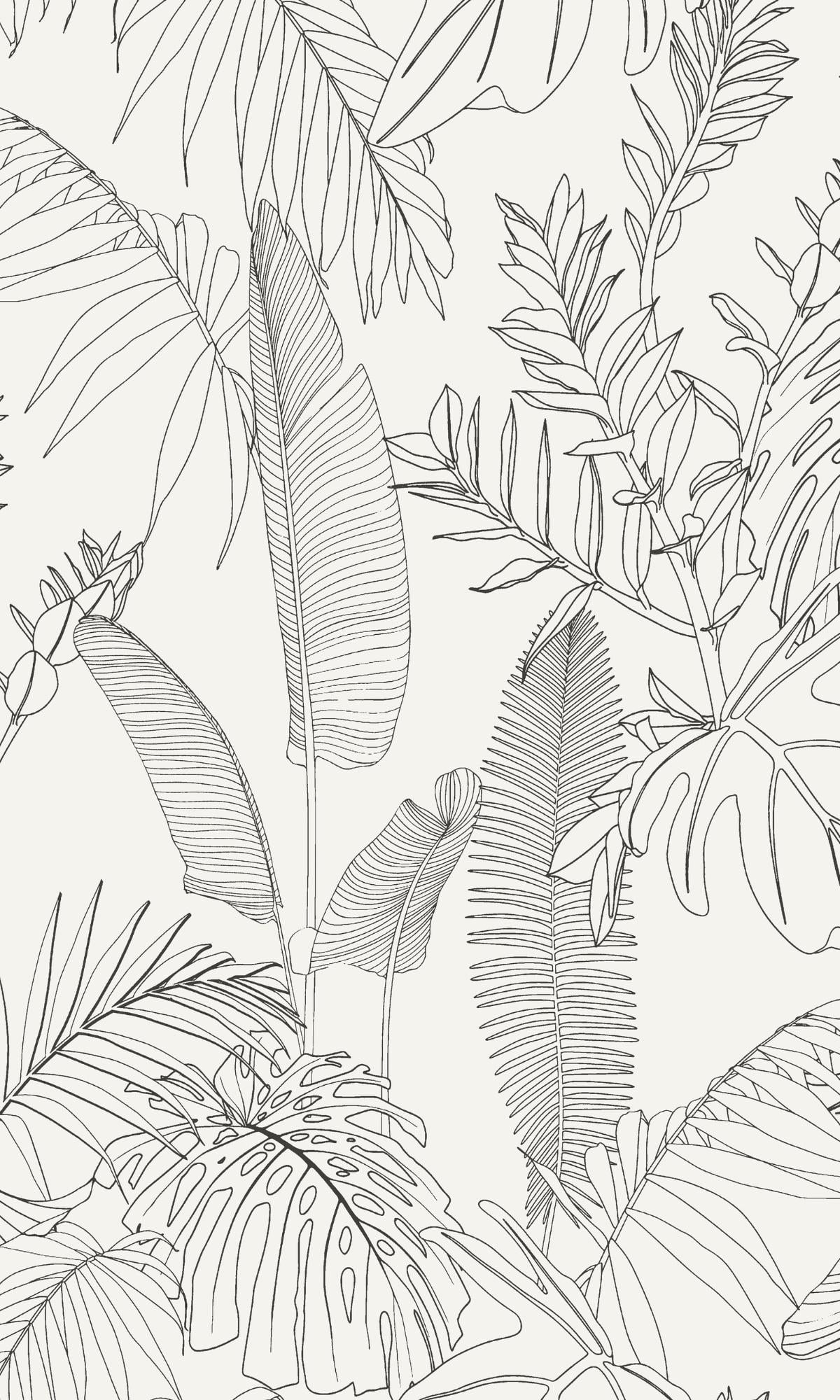 White Tropical Leaves Botanical Printed Non-Woven Non-Pasted Textured Wallpaper 57 Sq. Ft.